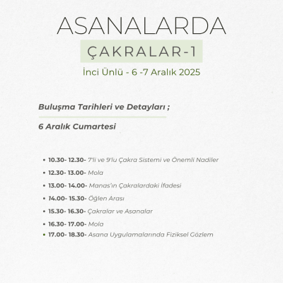 İnci Ünlü ile Asanalarda Çakralar I (6-7 Aralık 2025)
